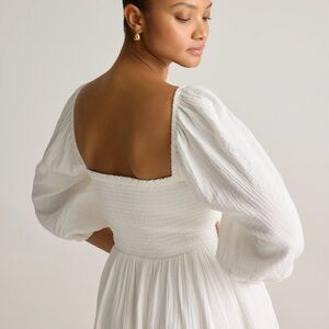 100% Organic Cotton Gauze Smocked Square Neck Midi Dress